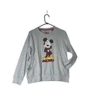 Disney Womens Mickey Mouse Graphic Sweatshirt Gray Red Crewneck Long Sleeve New